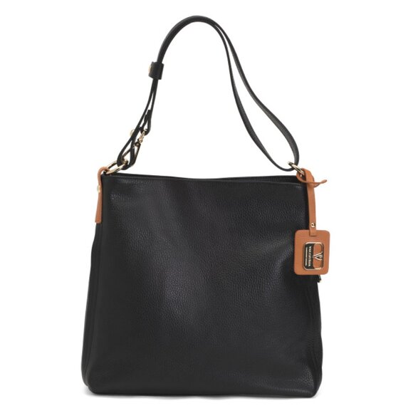 VALENTINA Black Made In Italy Leather Dual Compartment Hobo - Picture 1 of 2